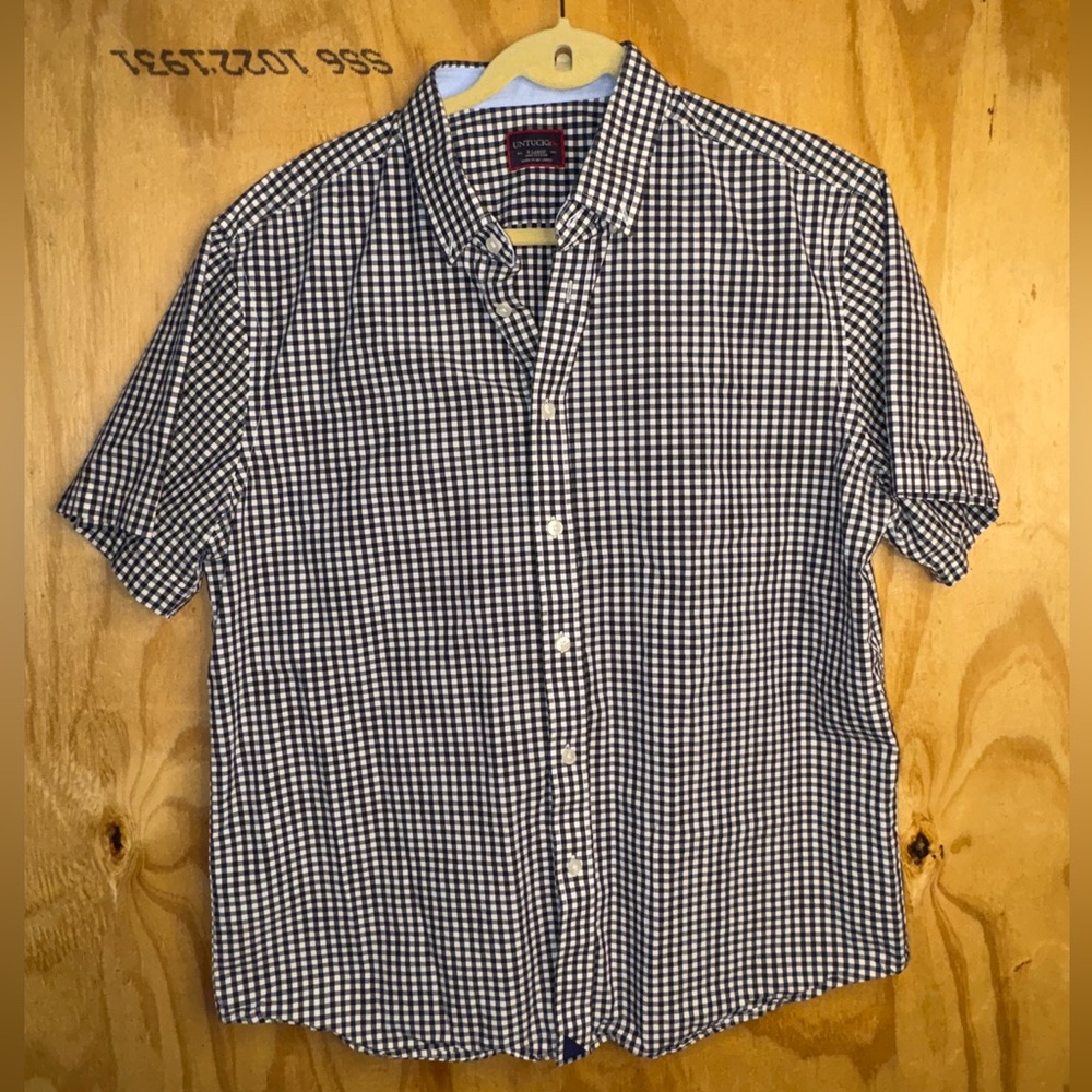 UNTUCKit Mens Gingham Shirt Short Sleeve Button‎ Down Black White Cotton